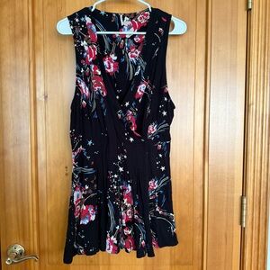 Free People Floral Print Blouse Tunic Top Wrap Dress Size Large Festival Boho
